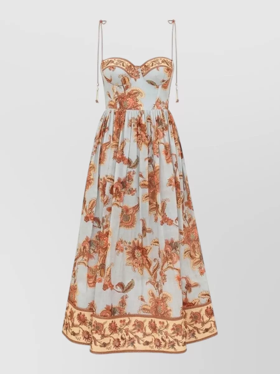 Zimmermann Cotton floral-print sweetheart-neck corset midi dress
