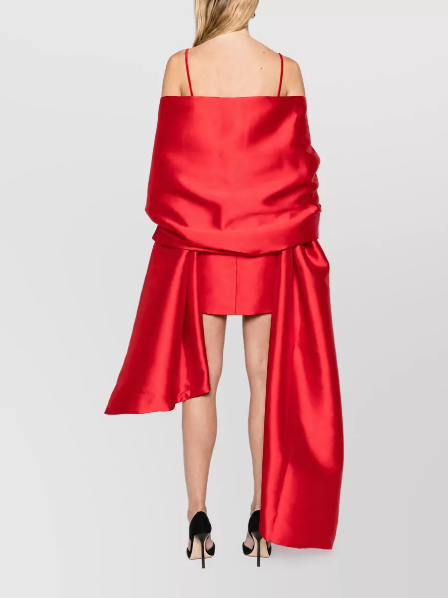 Solace London Satin Draped Spaghetti-Strap Square-Neck Mini Dress