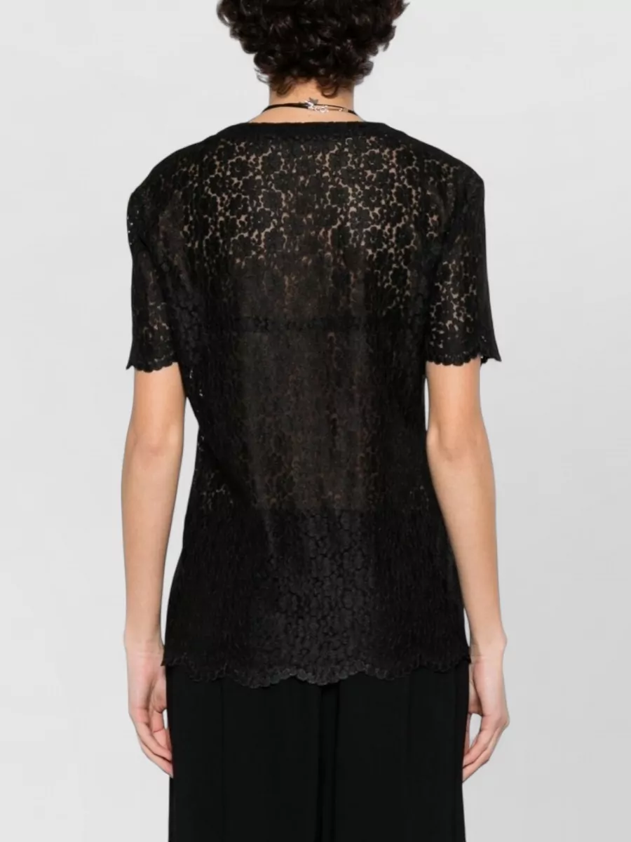 Ermanno Scervino Short Sleeve Top Sheer Floral Lace Hem