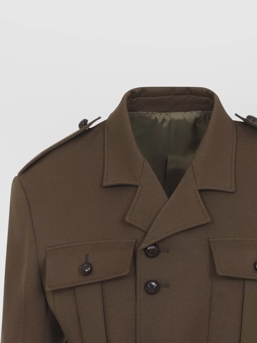 Celine Peplum Wool Jacket Structured Shoulders Collar In Brown