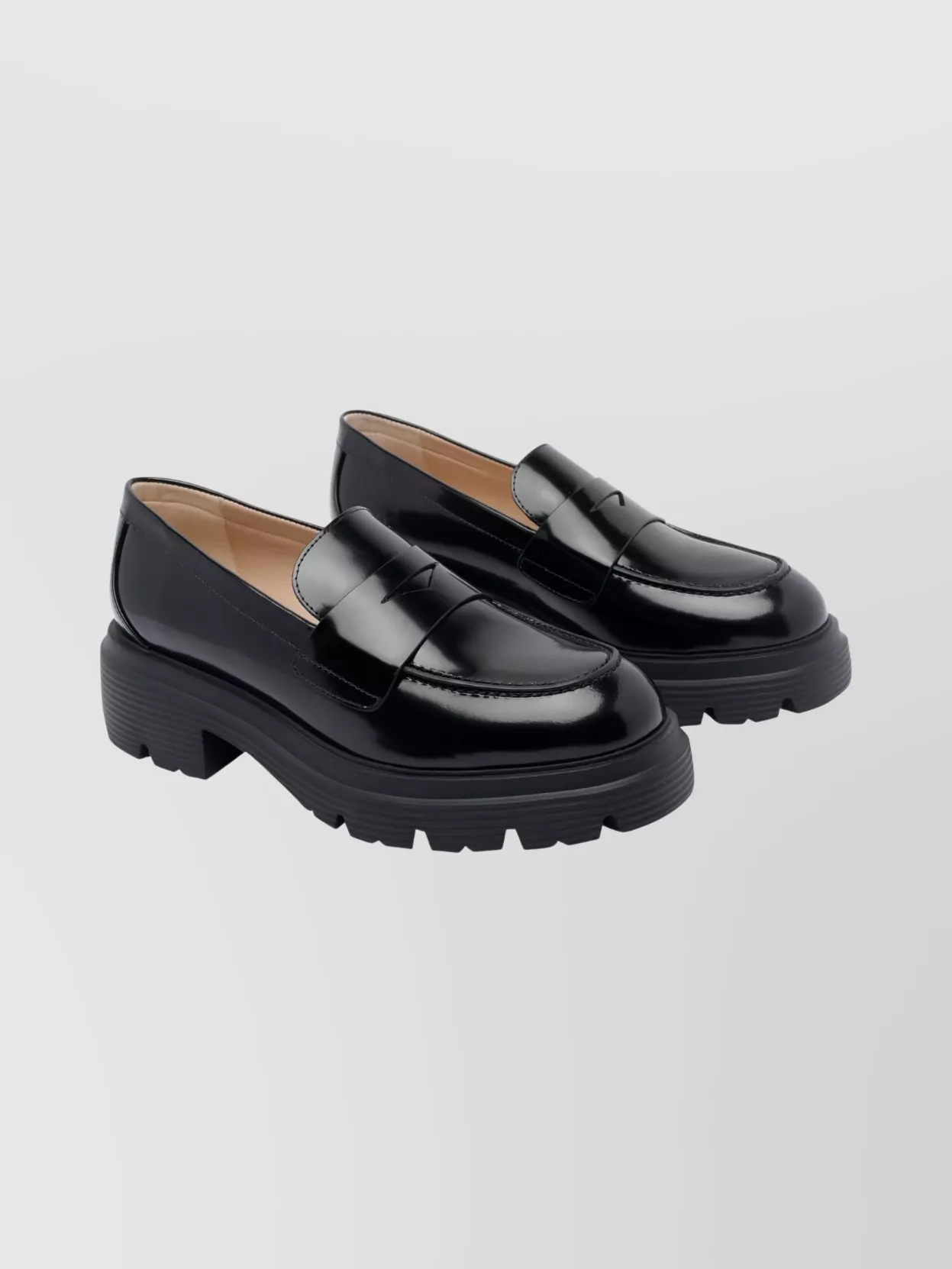 Stuart Weitzman Round Toe Chunky Sole Glossy Loafers