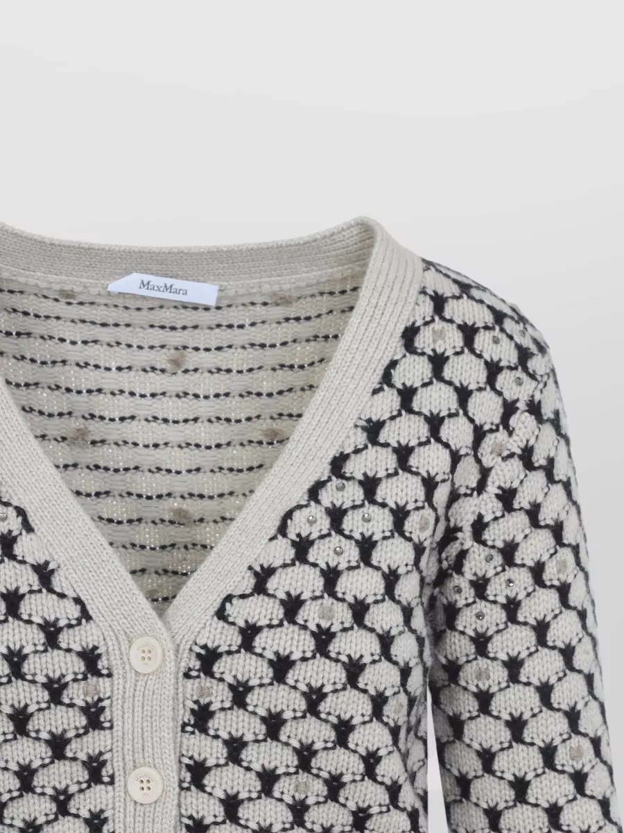 Max Mara Wool Cashmere Ribbed Cropped V-Neck Cardigan