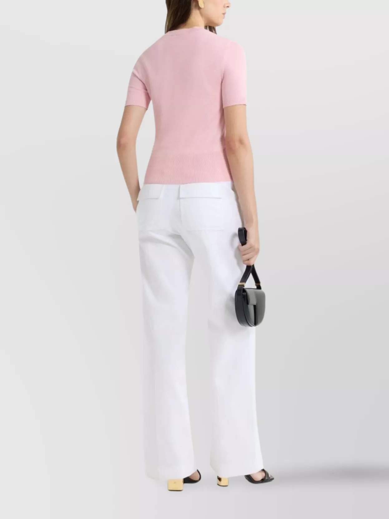 Patou Ribbed Hem Short Sleeve Crewneck Knit