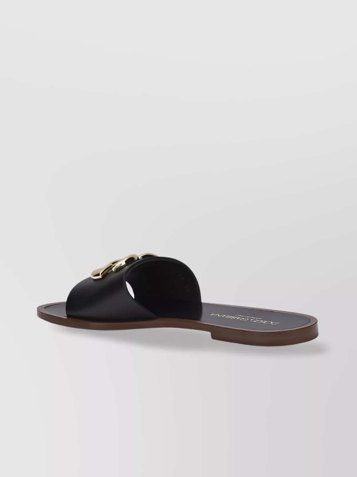 Dolce & Gabbana Flat Leather Slide Sandals With Front Embellishment In Black