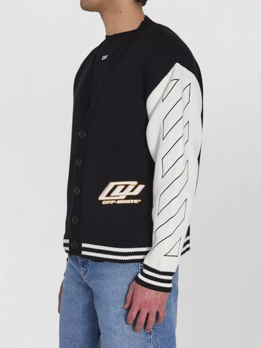 Off-White Ribbed V-Neck Cardigan