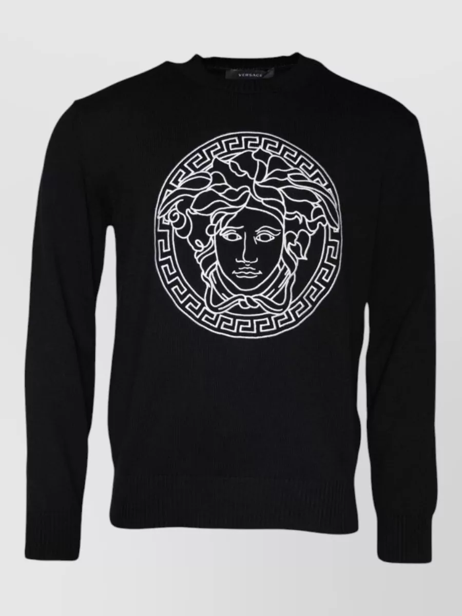 Versace crew neck cotton jumper with medusa embroidery
