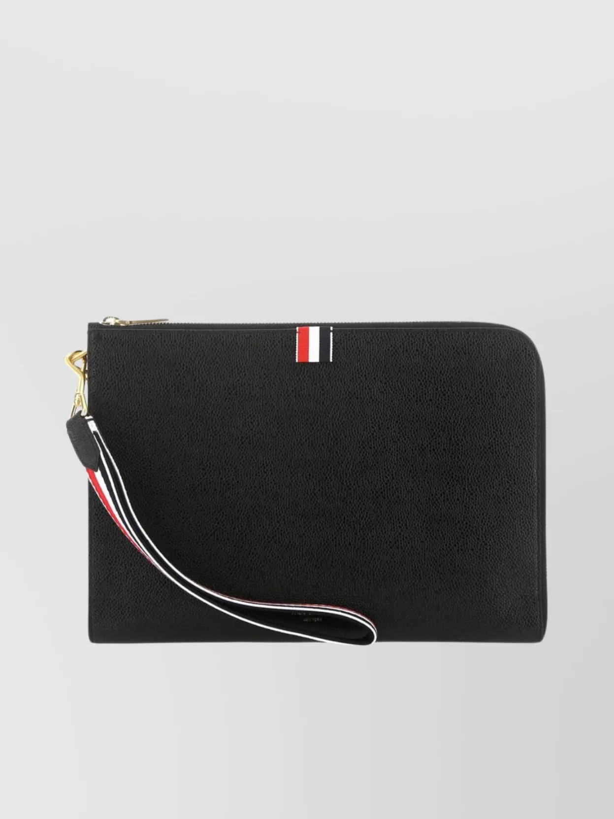 Shop Thom Browne Medium Textured Leather Clutch With Wrist Strap In Black