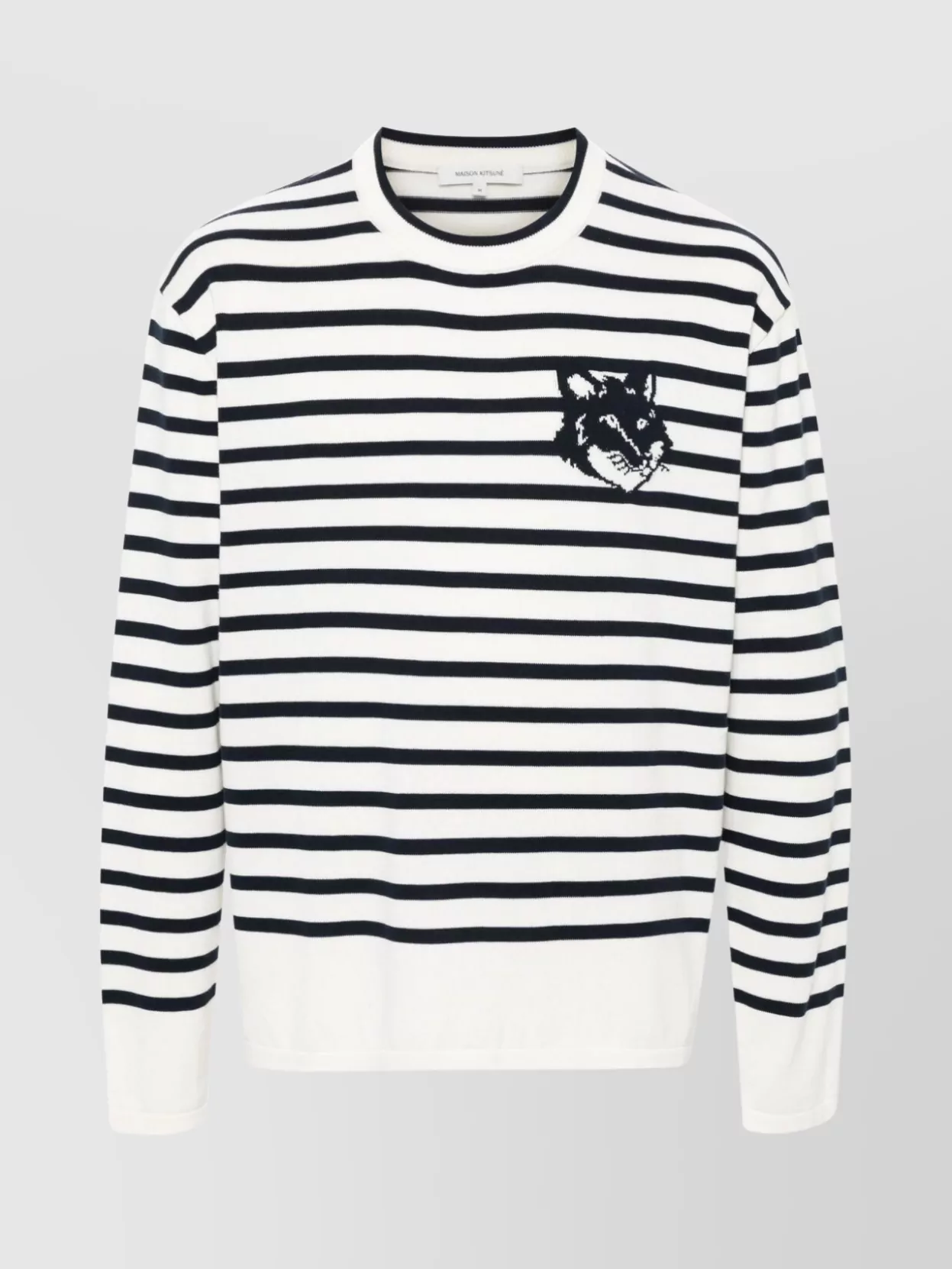 Shop Maison Kitsuné Striped Knitted Crewneck Sweater With Long Sleeves