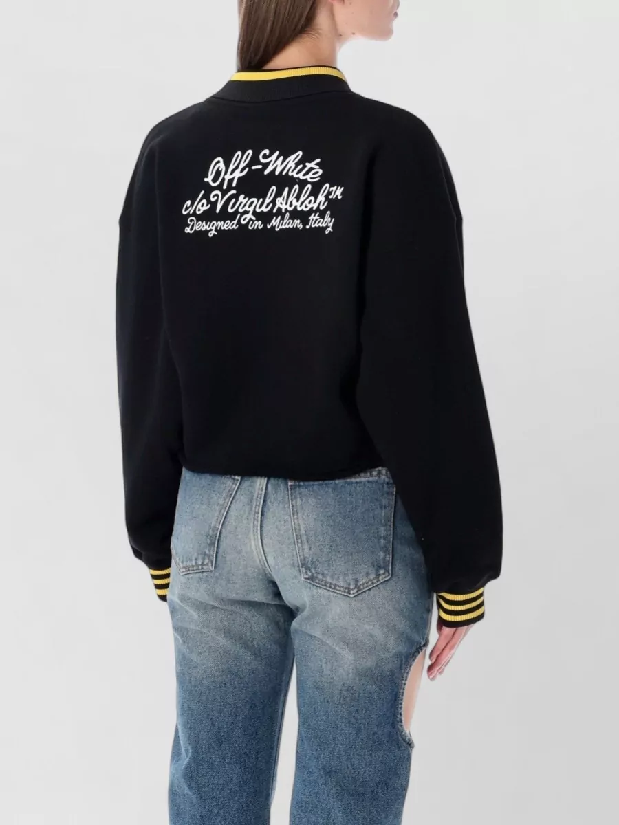 Off-White Cotton Relaxed-Fit Cropped Polo Sweatshirt