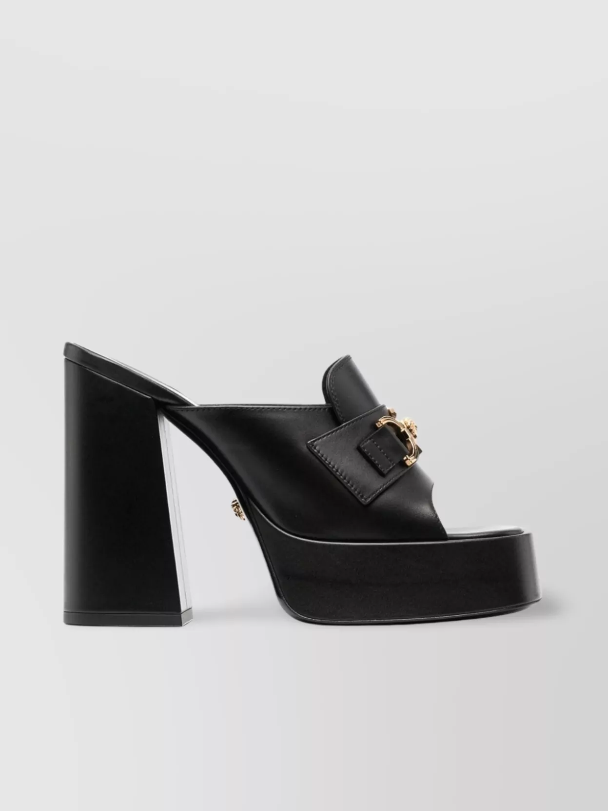 Shop Versace Open Toe Medusa Platform Mules In Black