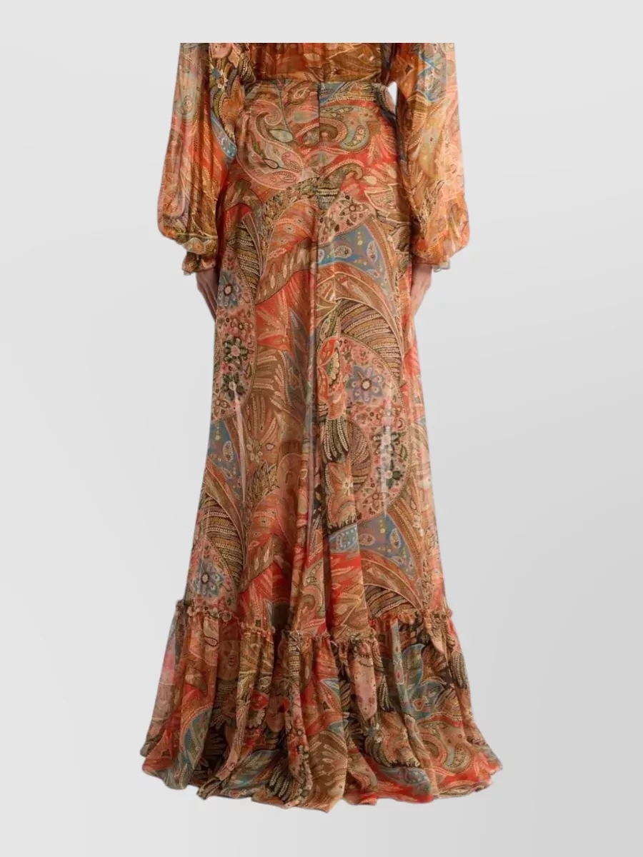 Etro Silk Paisley Print Ruffled Maxi Skirt