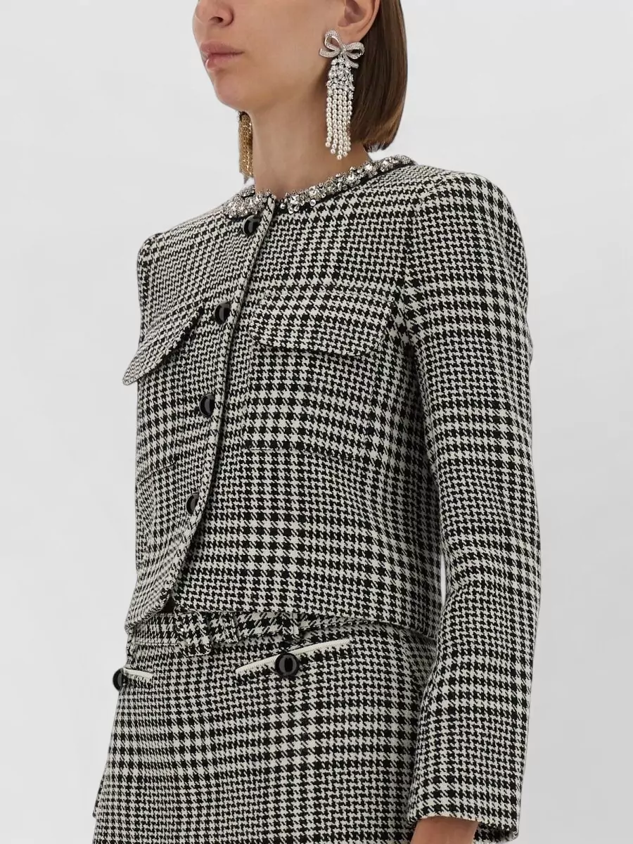 Self-Portrait Crystal-Embellished Houndstooth Blazer