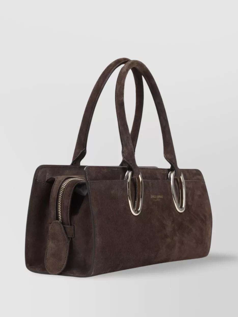 Giorgio Armani Rectangular Suede Shoulder Bag With Metal Hardware