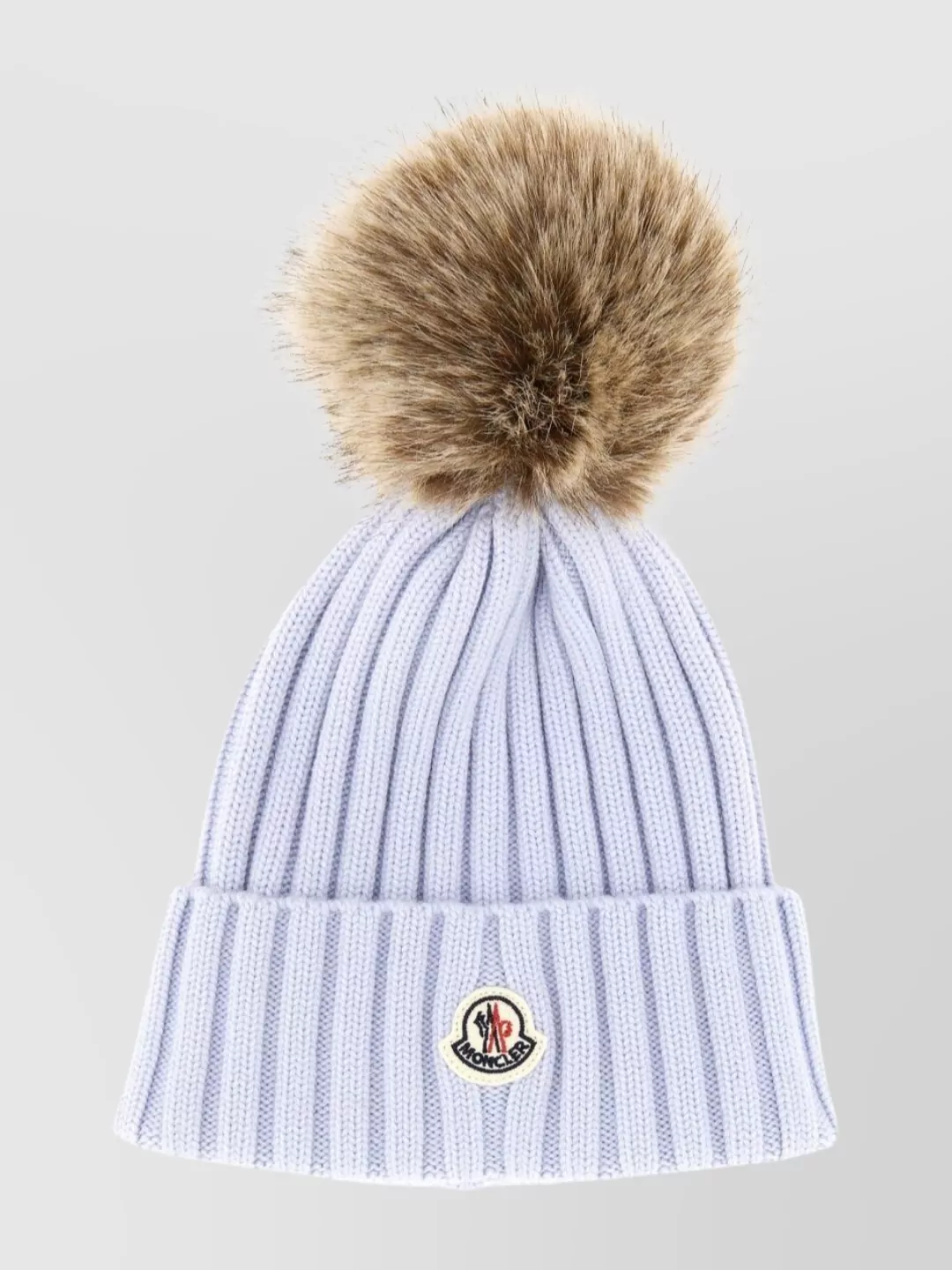 Moncler Cozy Ribbed Knit Hat Pom-pom In Blue