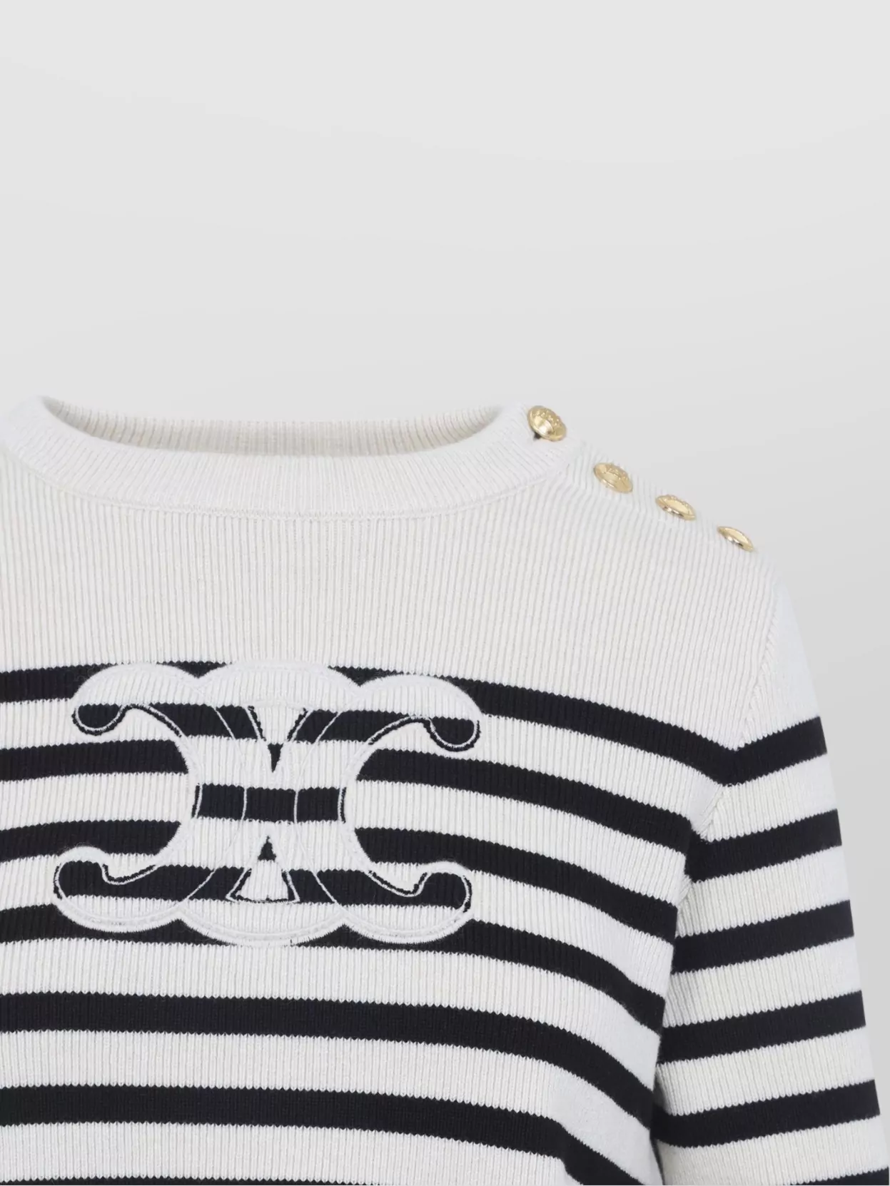 Celine Striped Crew Neck Sweater Buttons