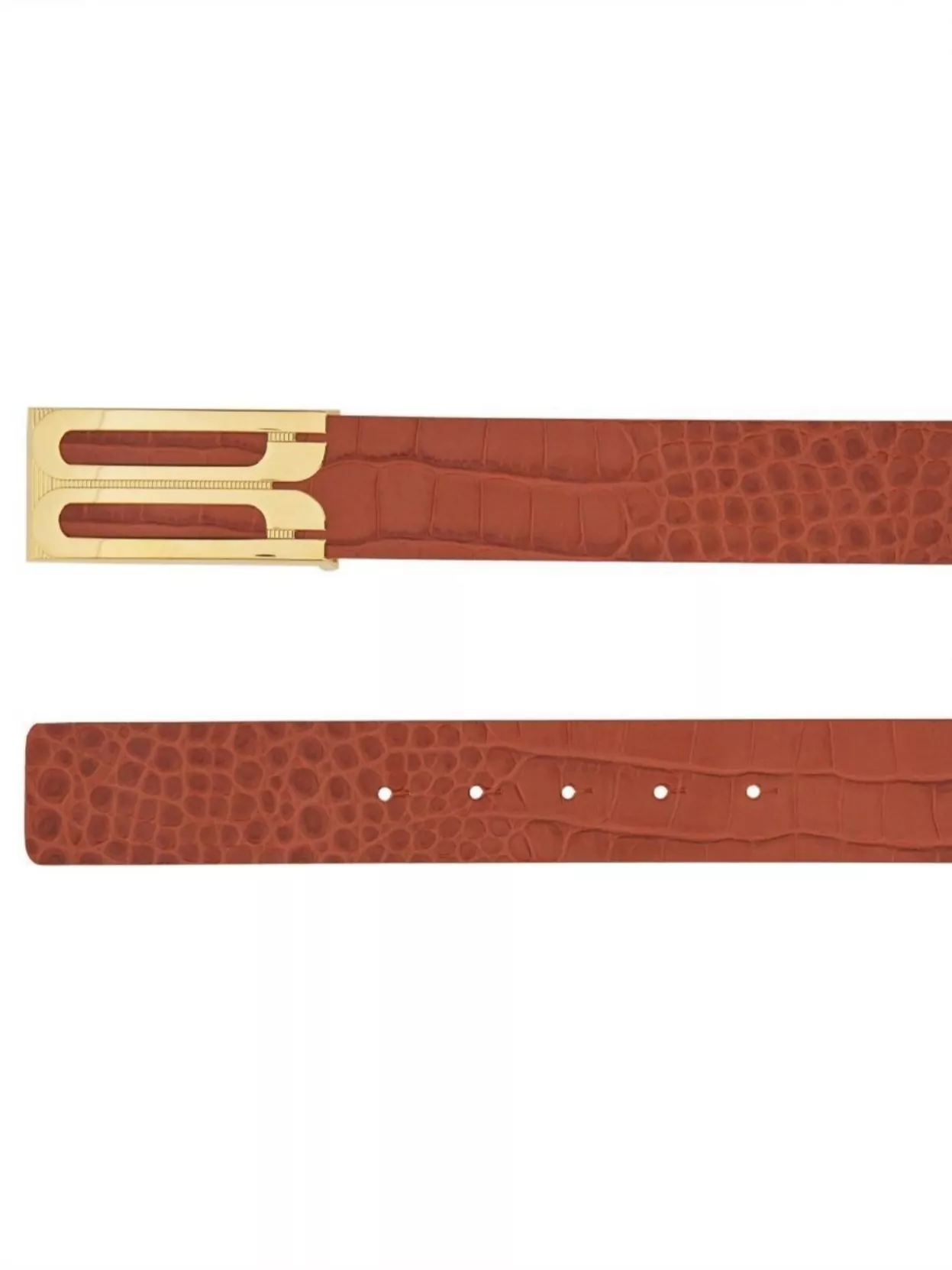 Victoria Beckham Crocodile Pattern Leather Belt With Gold Buckle