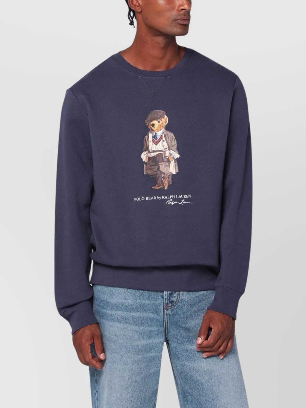 Polo Ralph Lauren Navy Blue Cotton Blend Sweatshirt With Iconic Bear Logo In Purple