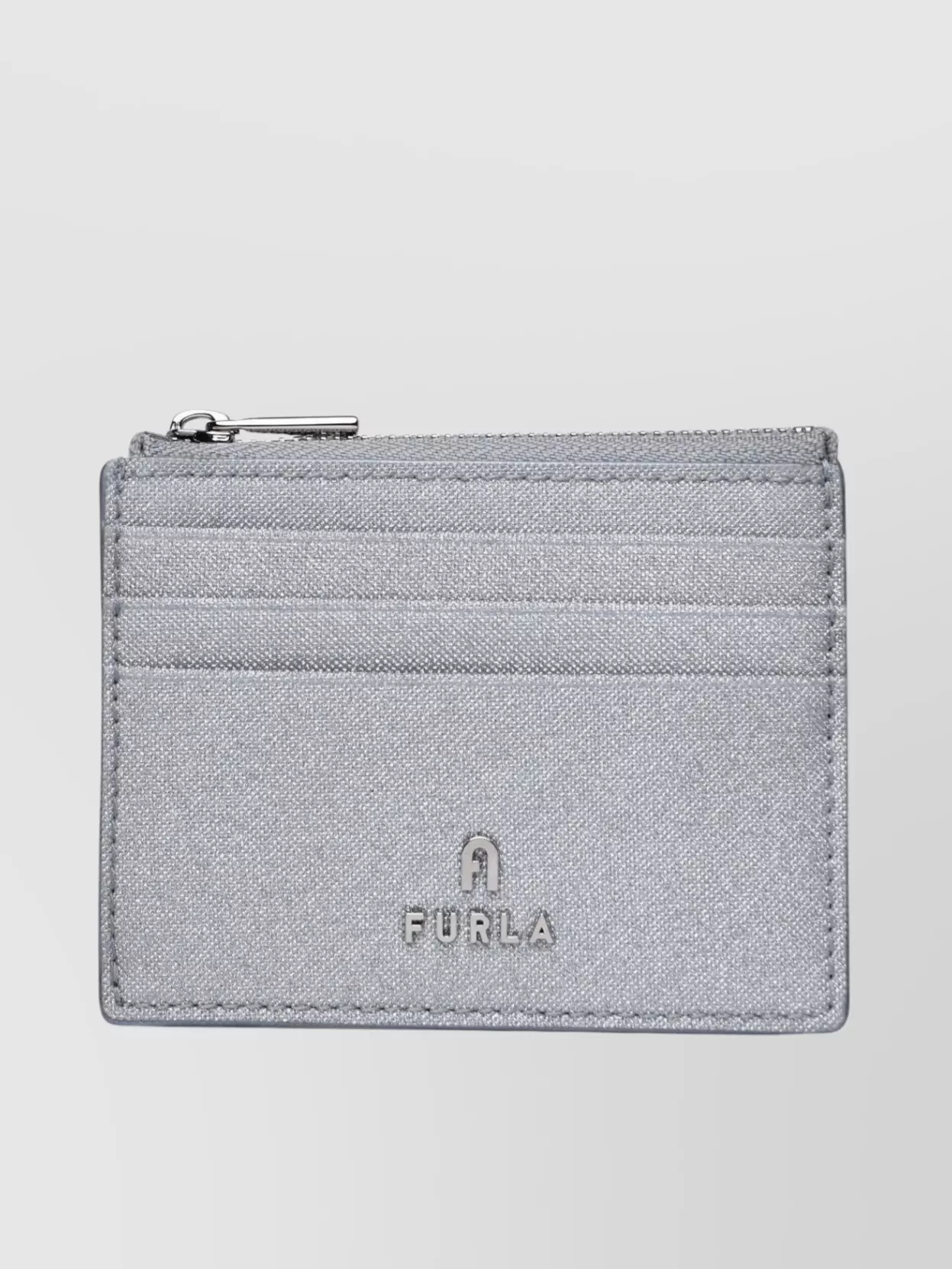 Shop Furla 'camelia' Silver Cotton Blend Card Holder