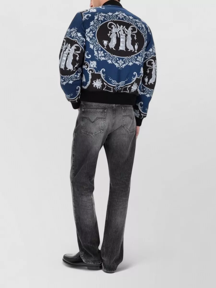 Versace Ribbed Cuffs Jacket Front Pockets Hem