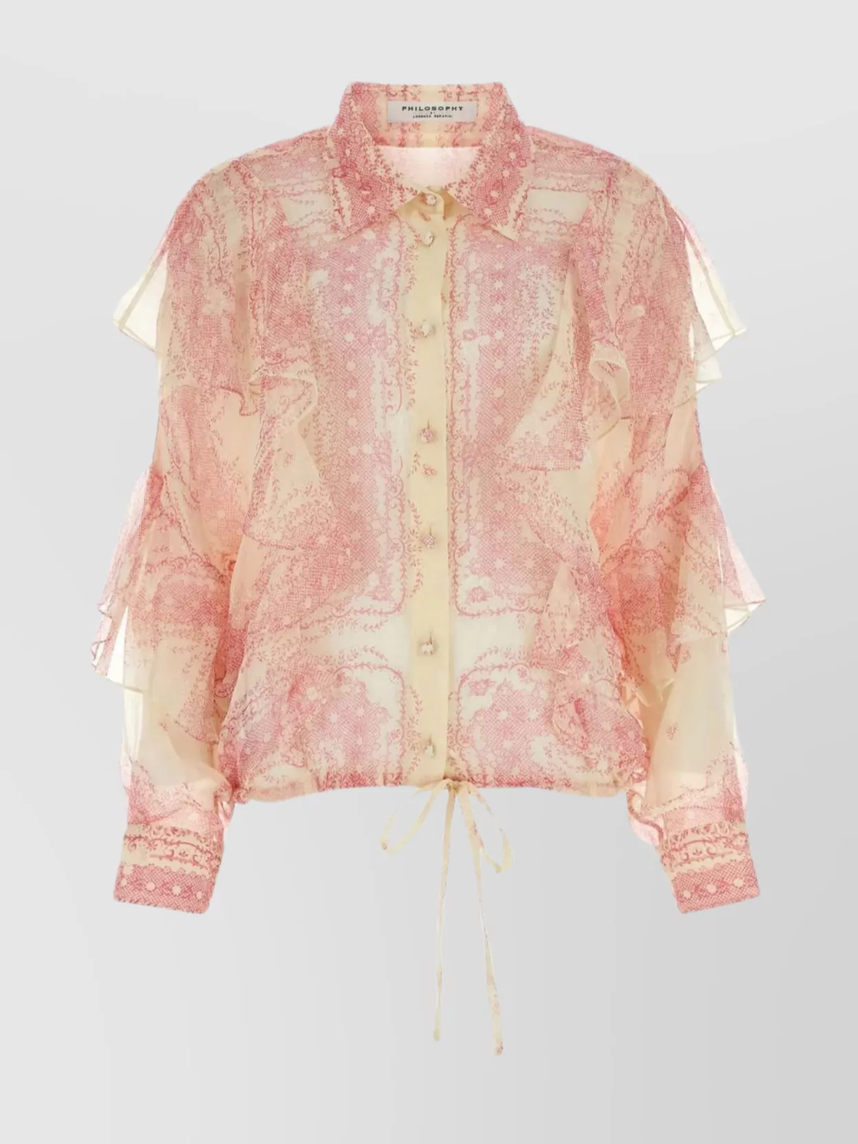 Shop Philosophy Di Lorenzo Serafini Drawstring Hemline Floral Silk Shirt