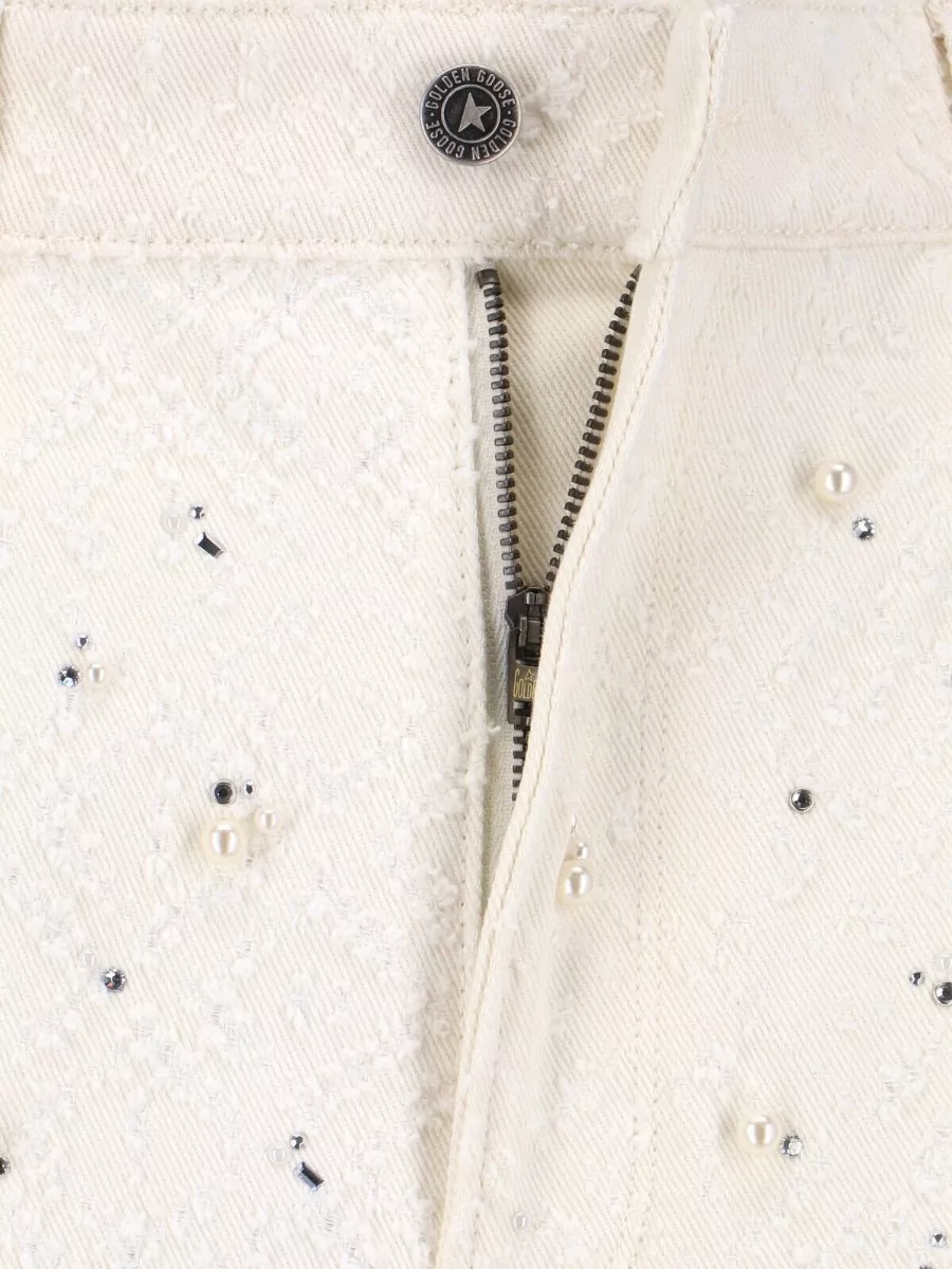 Golden Goose Embellished Straight Trousers Featuring Pockets In Neutral