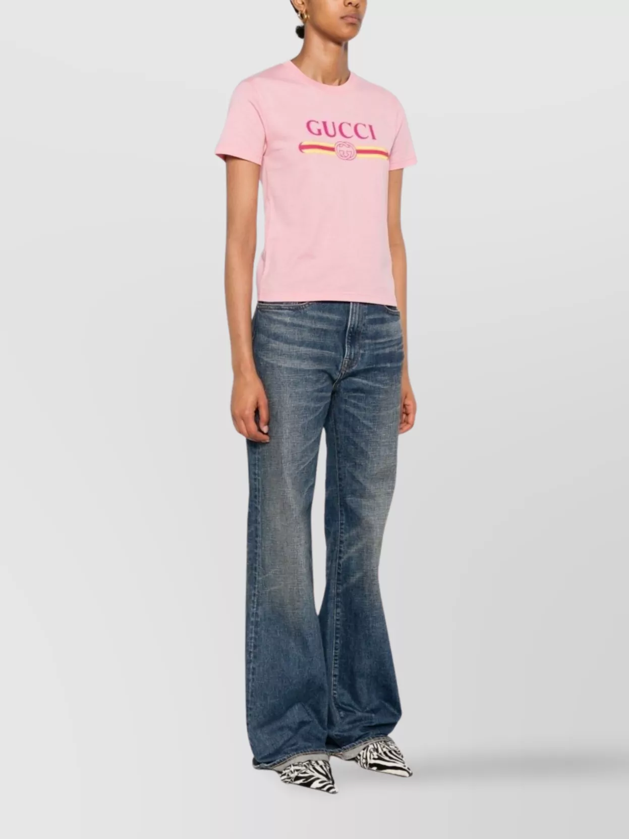 Gucci Women Pink Crewneck T-shirt With Logo Print On The Front In Cotton Woman In Pink