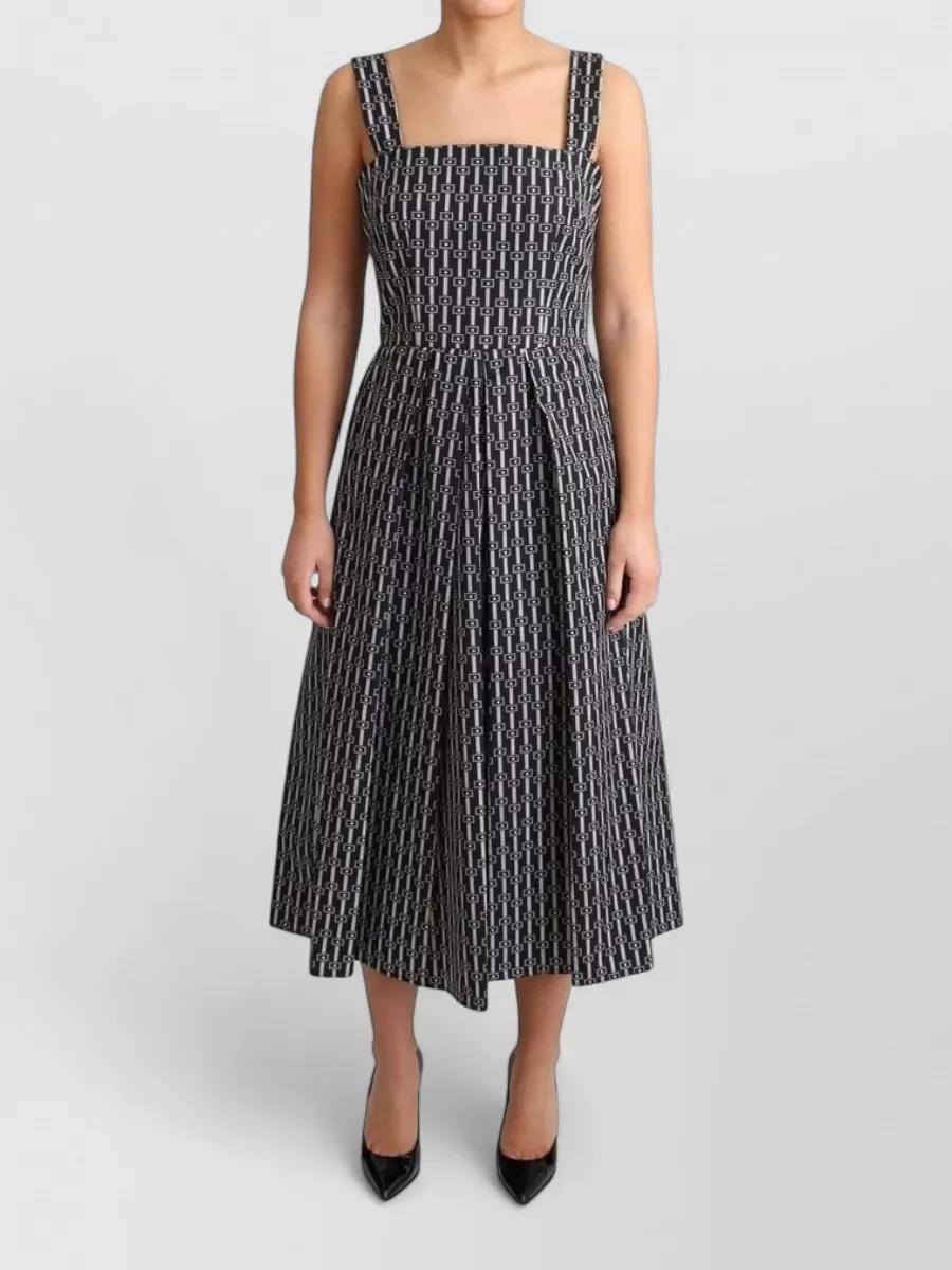 Dolce&Gabbana Cotton sleeveless square-neck geometric-print a-line midi dress