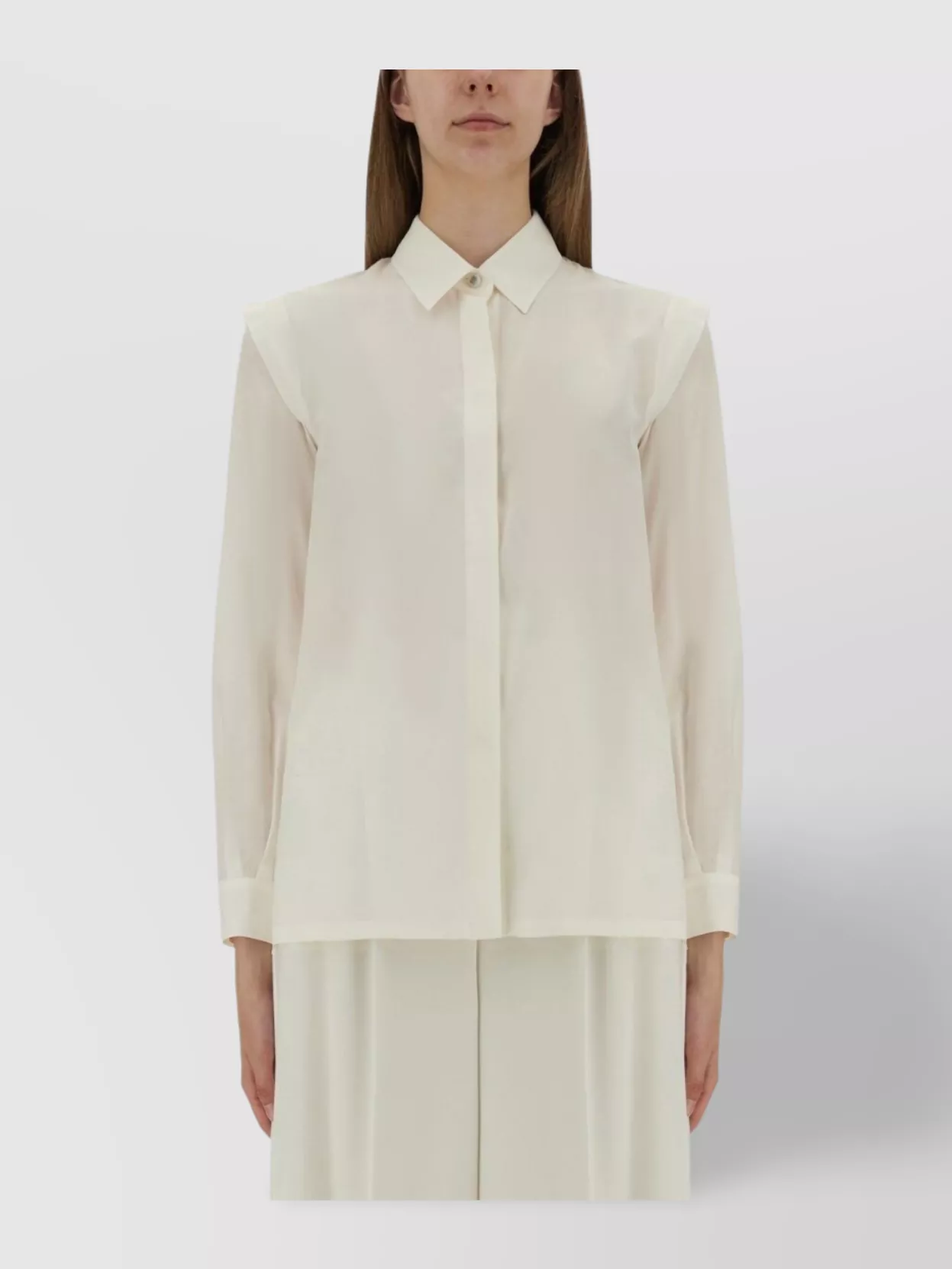 Max Mara Long Sleeve Sheer Shirt With Pointed Collar In White