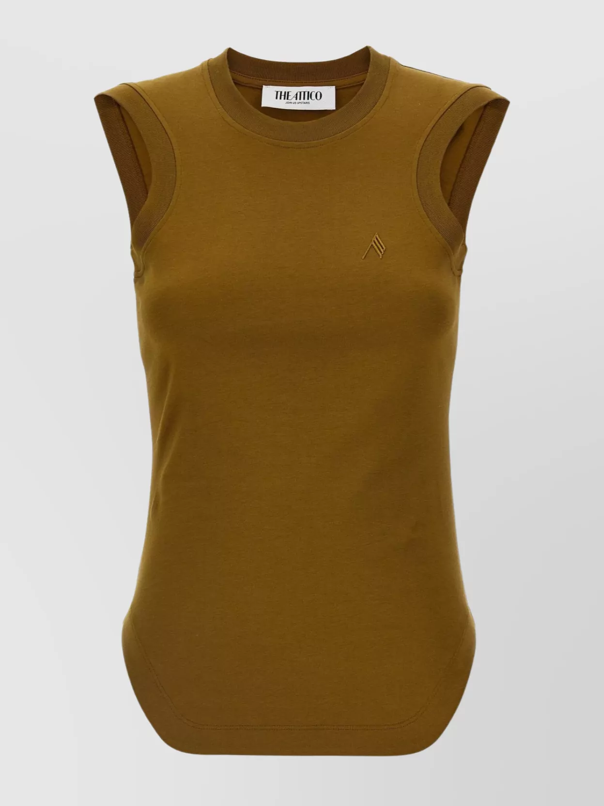 Attico Crew Neck Ribbed Sleeveless Top In Green