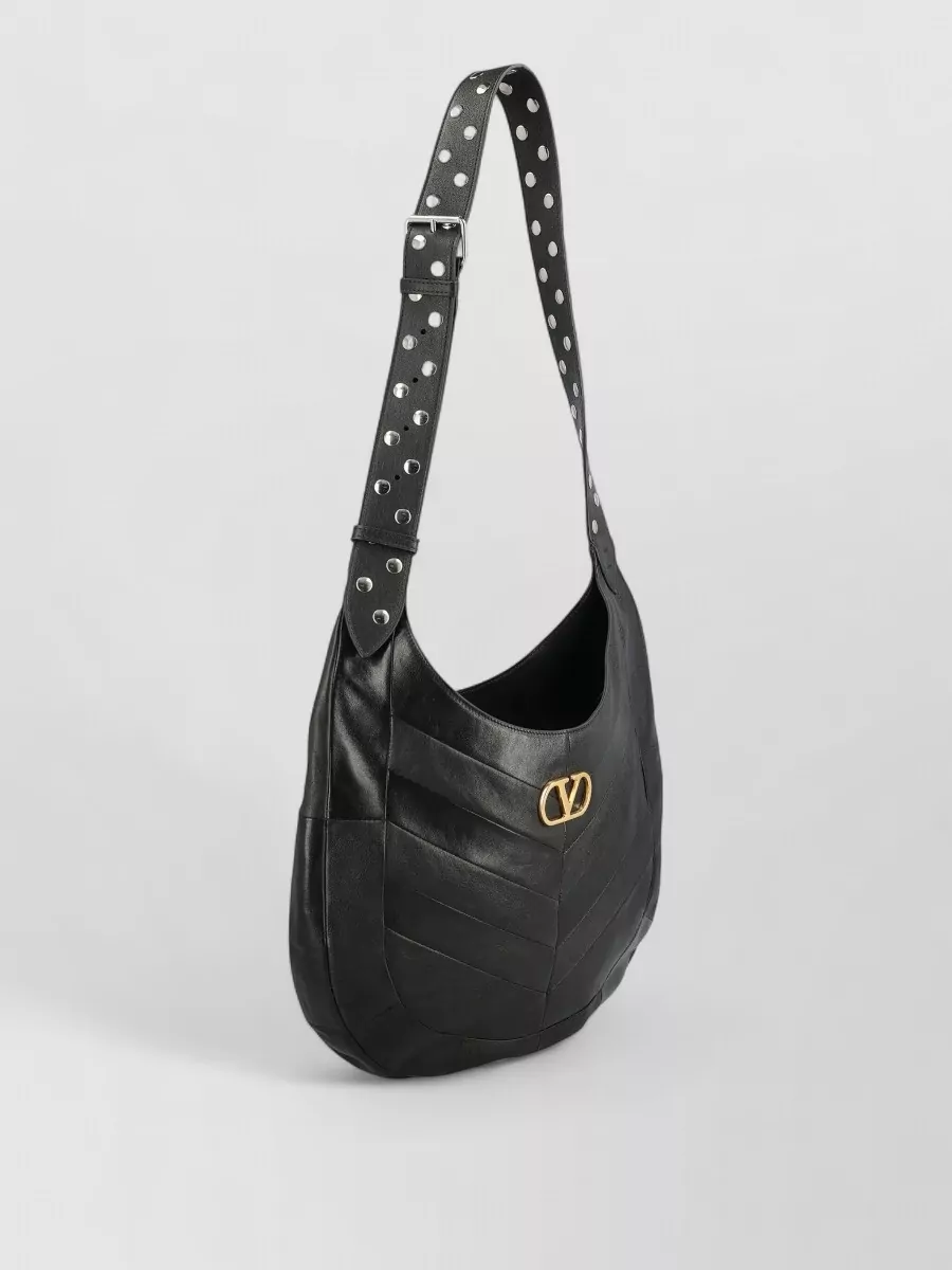 Valentino Hobo Shoulder Bag Chevron Pattern Studded Strap