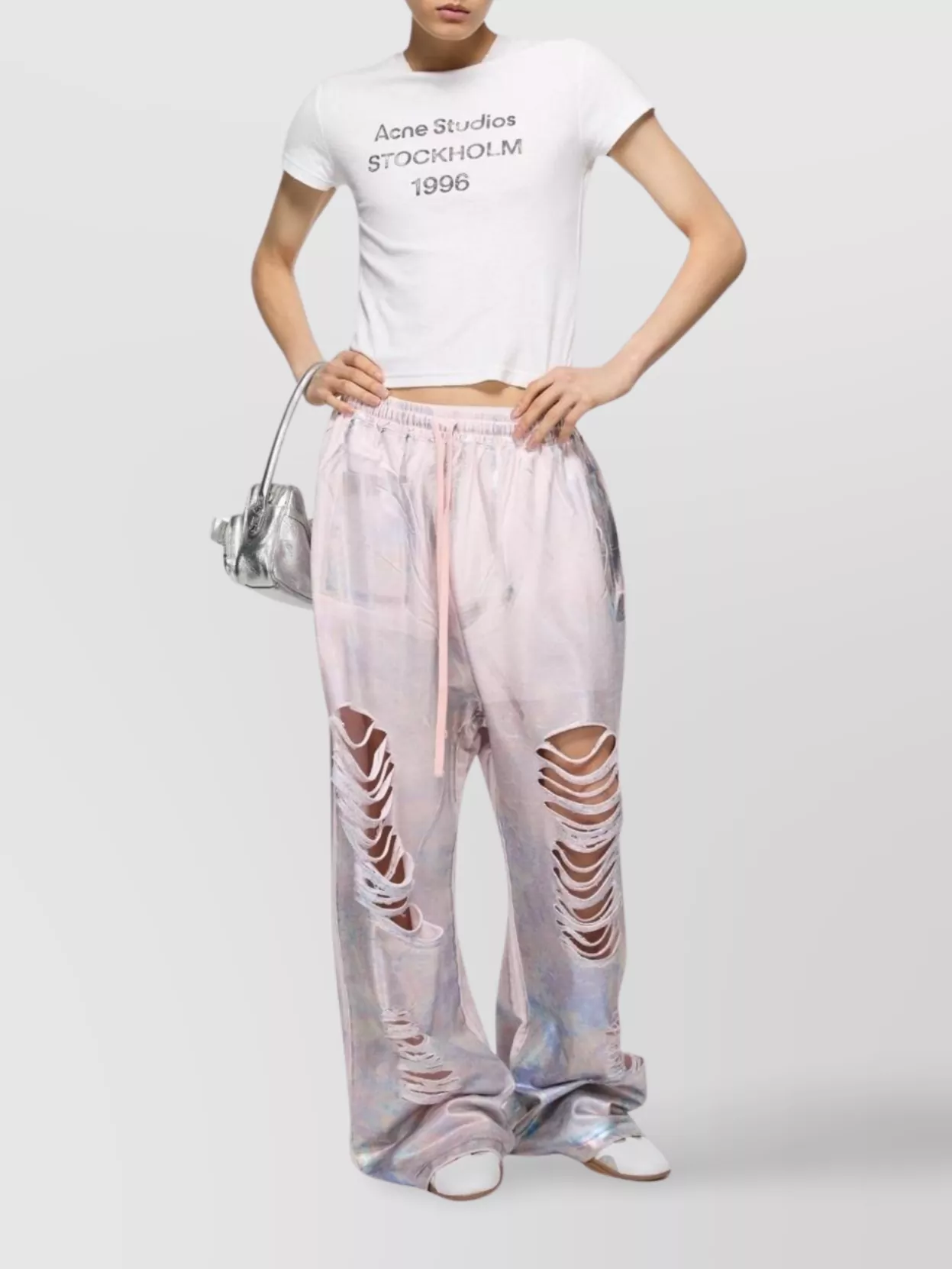 Acne Studios Women White Crewneck T-shirt And Logo Lettering Print On The Front In Cotton Woman