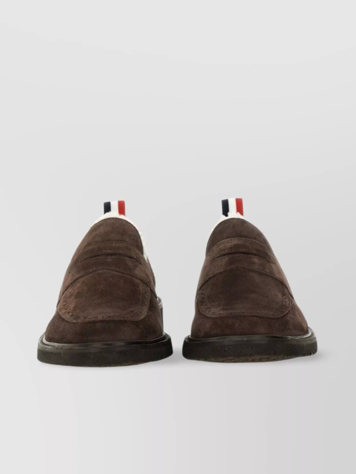 Thom Browne Round Toe Suede Loafers With Penny Strap