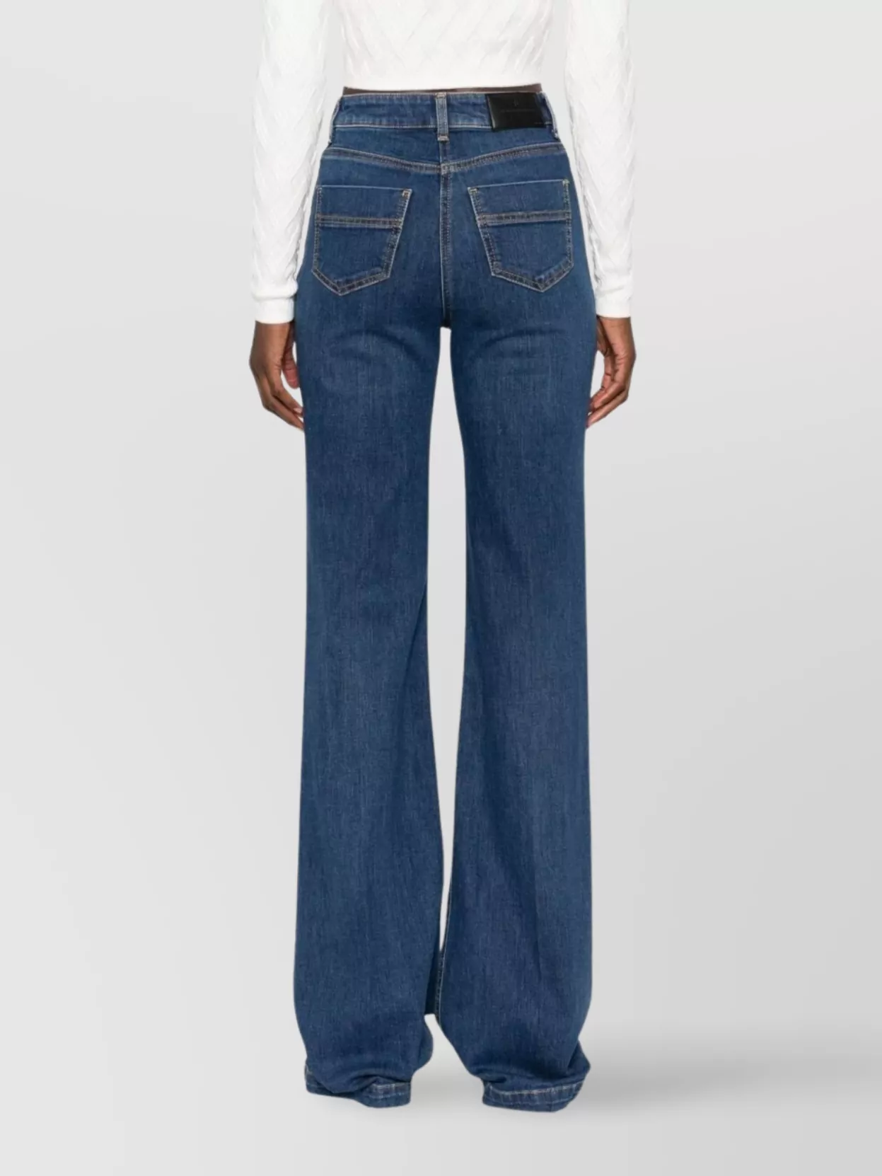 Elisabetta Franchi High-Rise Wide-Leg Denim Trousers With Back Pockets And Button Accents