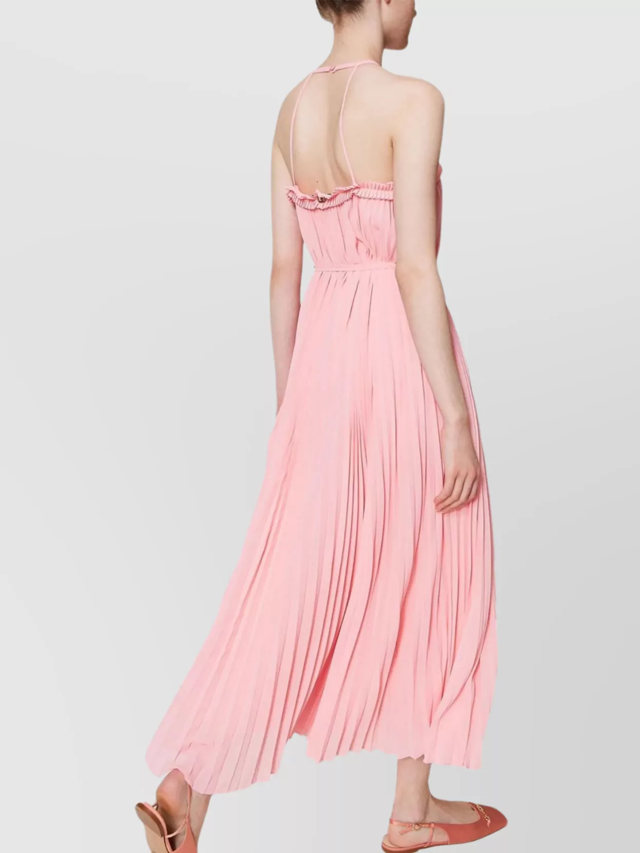 Twin-Set Midi Halter Neck Dress With Belted Waist