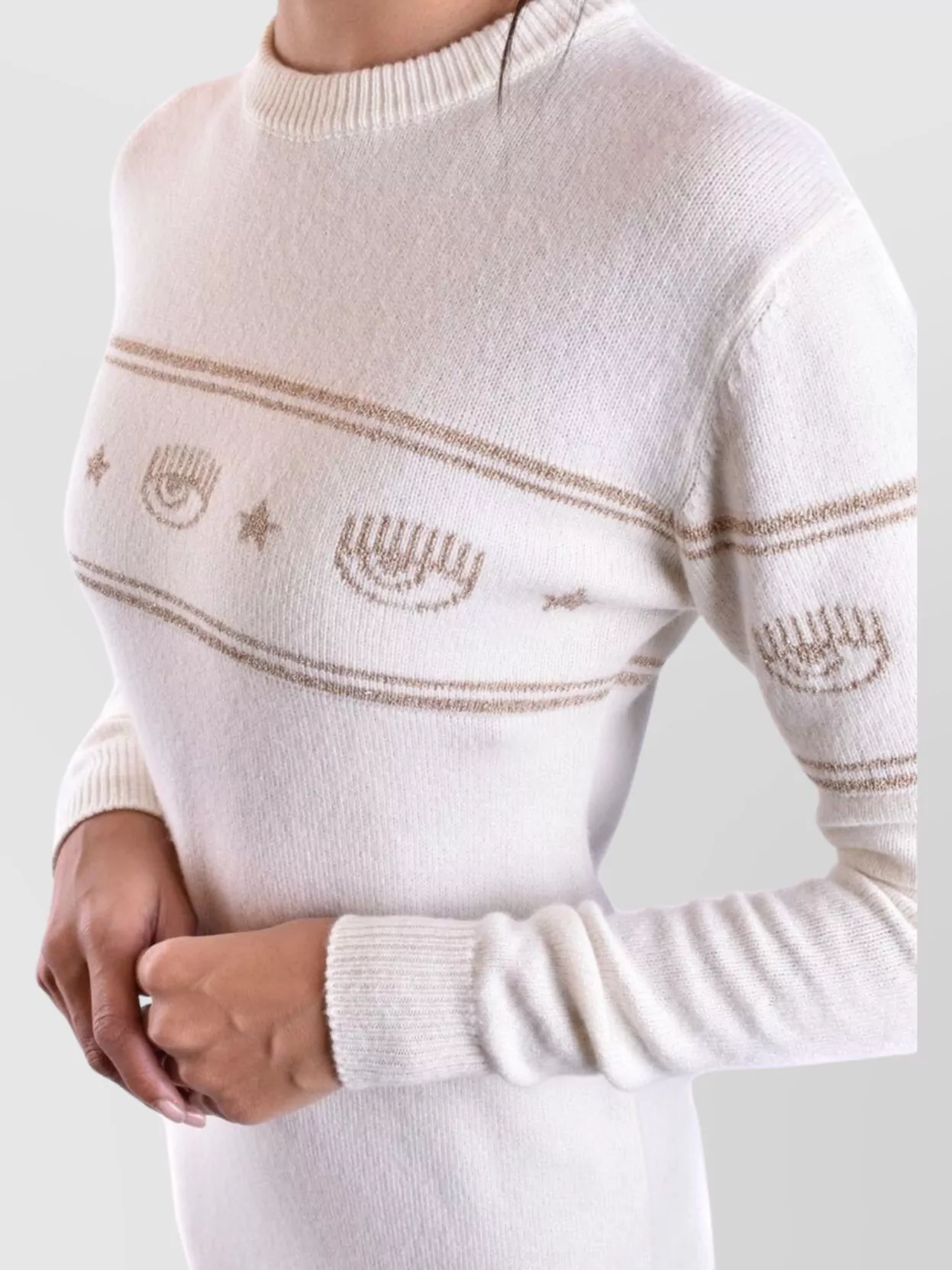 Chiara Ferragni Knit Crew Neck Dress With Long Sleeves