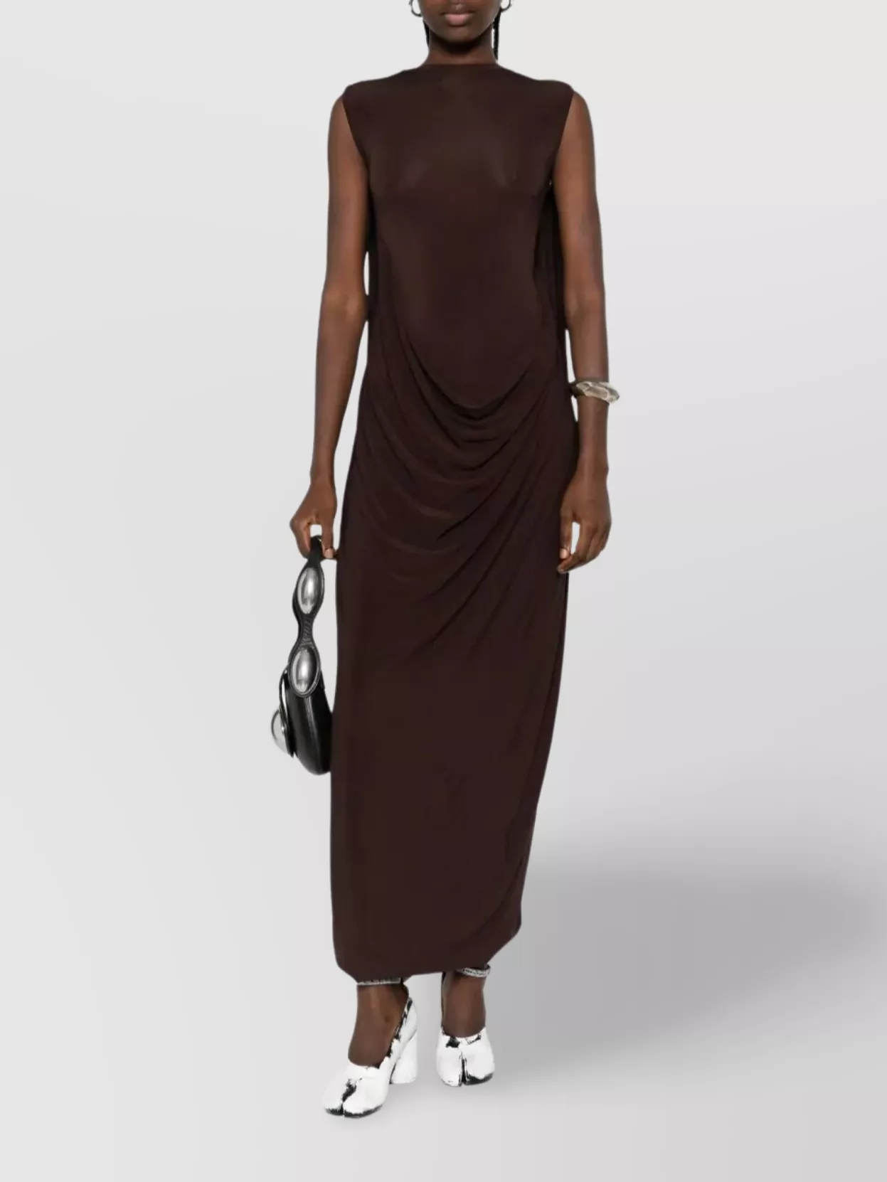 Jean Paul Gaultier Long Draped Maxi Dress In Stretch Viscose In Brown