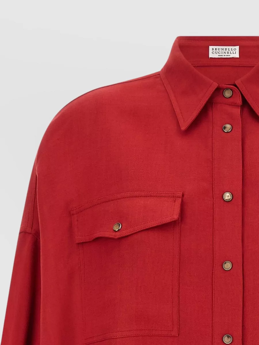 Brunello Cucinelli Linen-Blend Twill Long-Sleeve Shirt