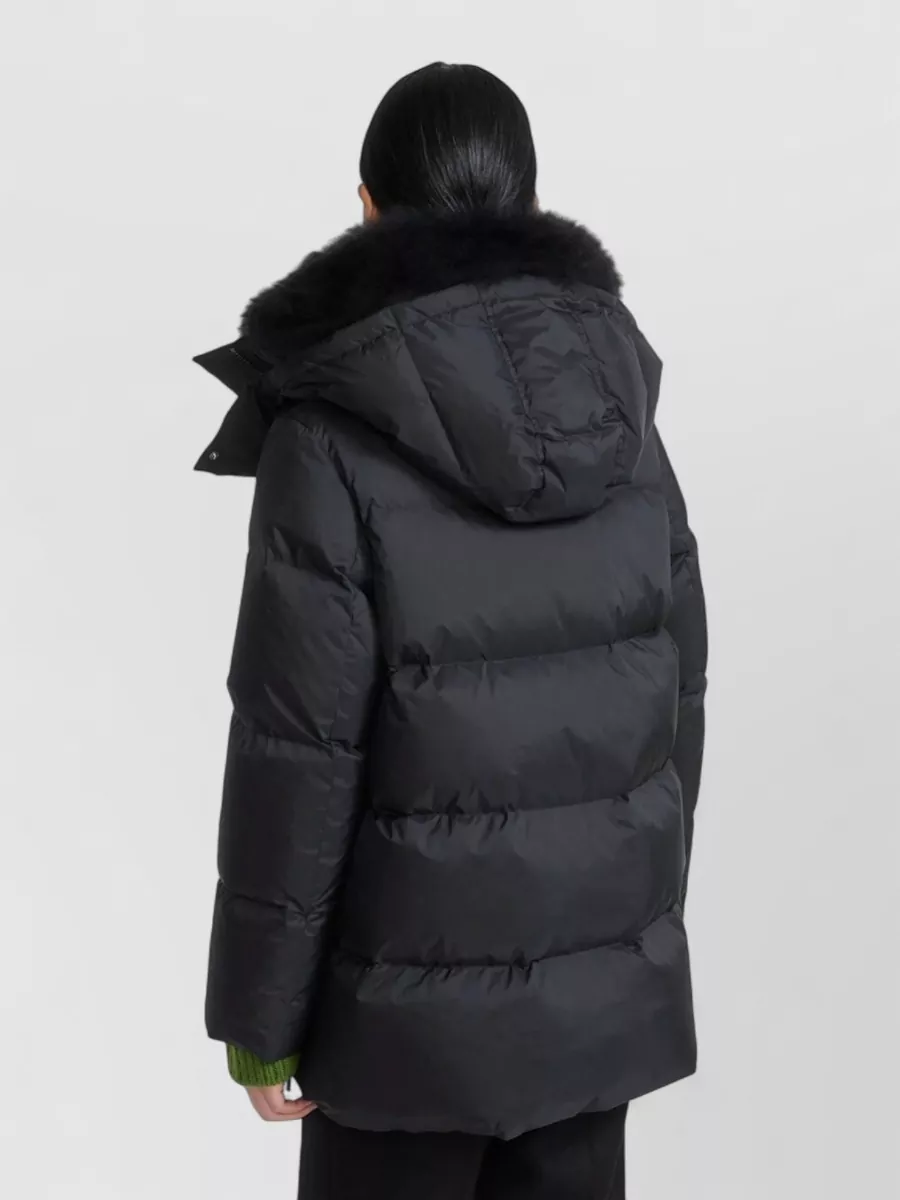 Yves Salomon Technical Fabric A-Line Puffer Coat With Shearling Collar
