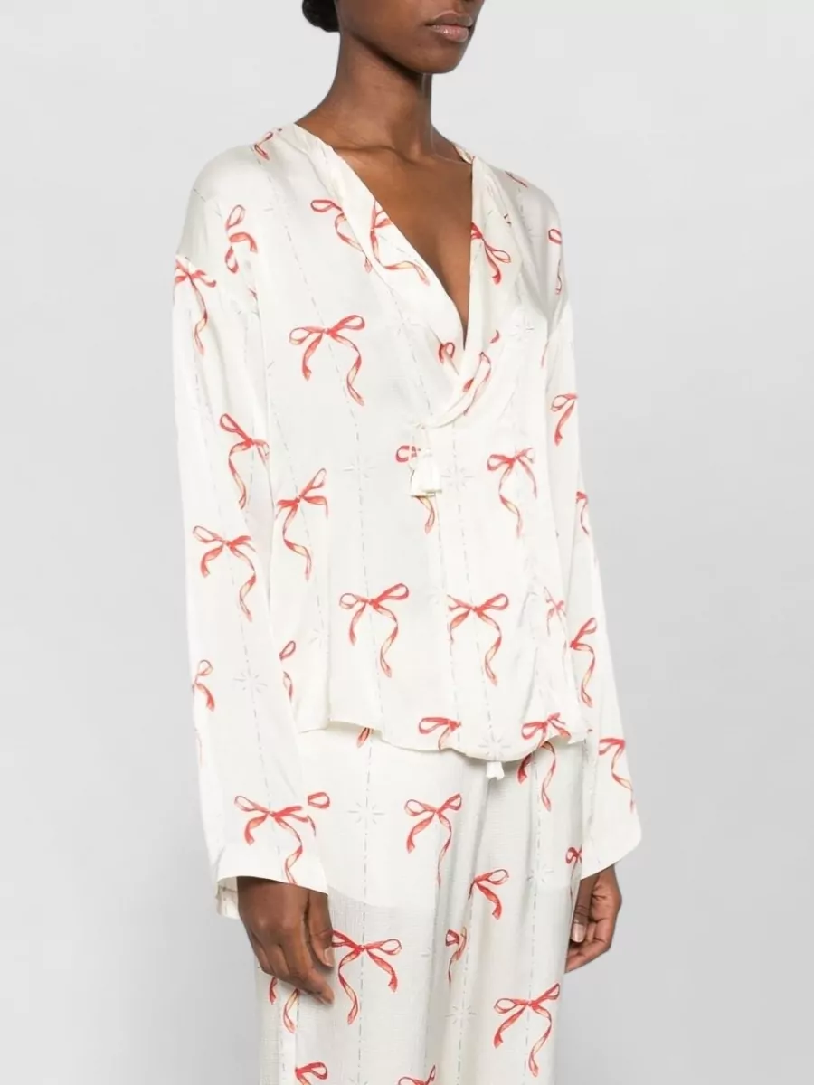 Forte Forte Printed V-Neck Long-Sleeve Blouse