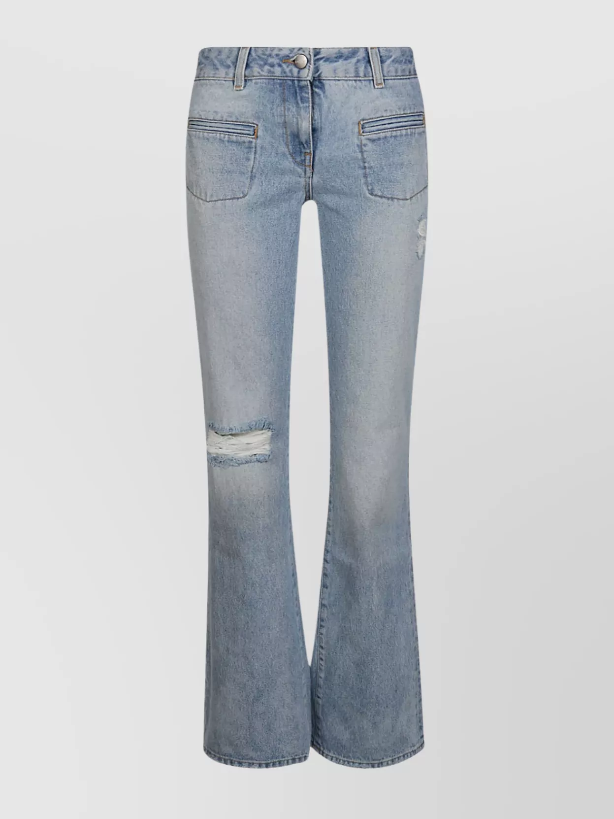 Shop Palm Angels Faded Wash Distressed Denim Bootcut Trousers
