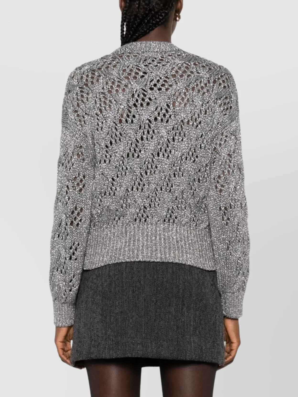 Max Mara Metallic Open-knit Crewneck Sweater In Gray