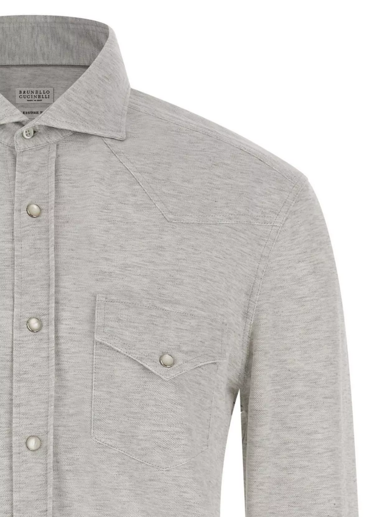 Brunello Cucinelli Cotton Shirt With Collar And Pockets In Gray