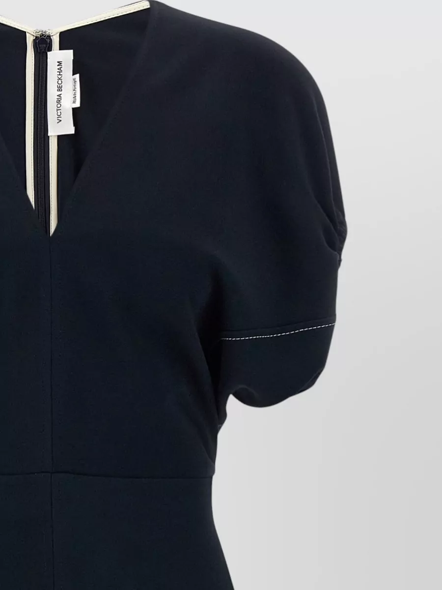 Victoria Beckham Edith Midi Dress Short Sleeves V Neckline