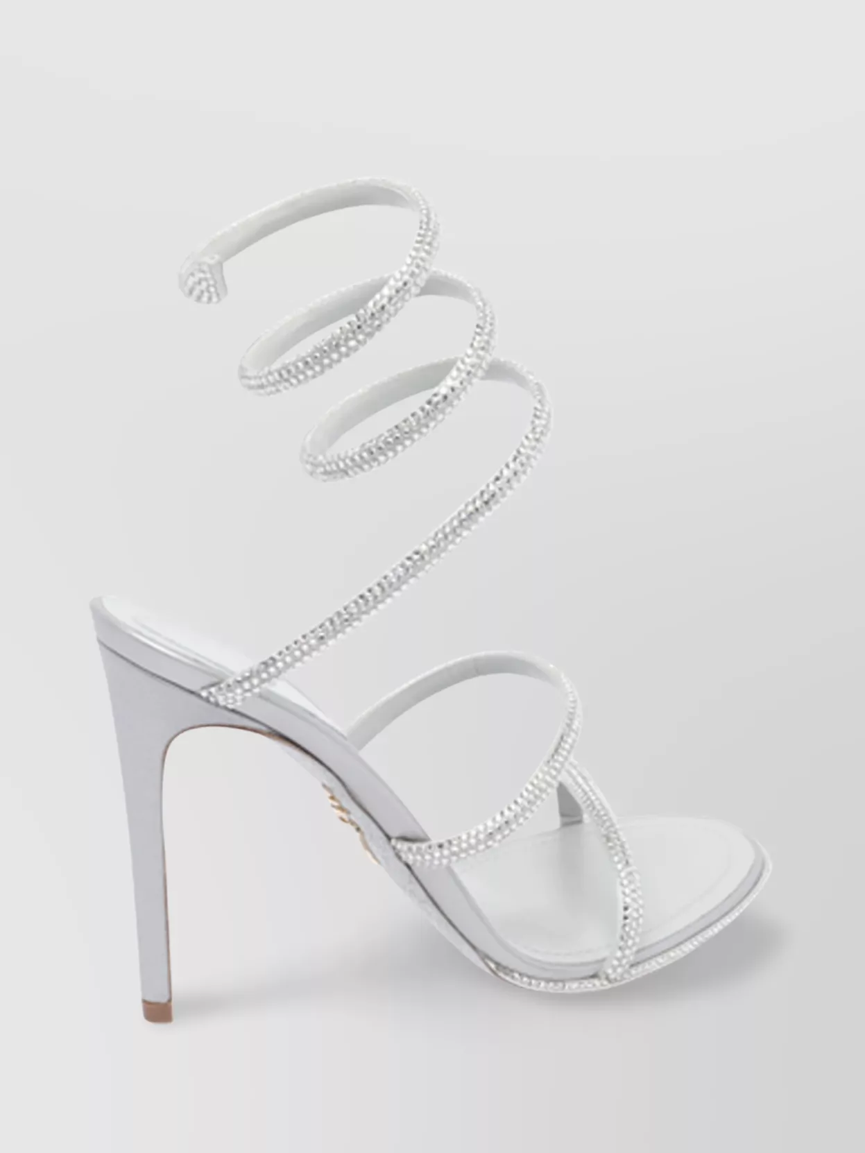Rene Caovilla Silver Leather Spiral Rhinestone Sandals
