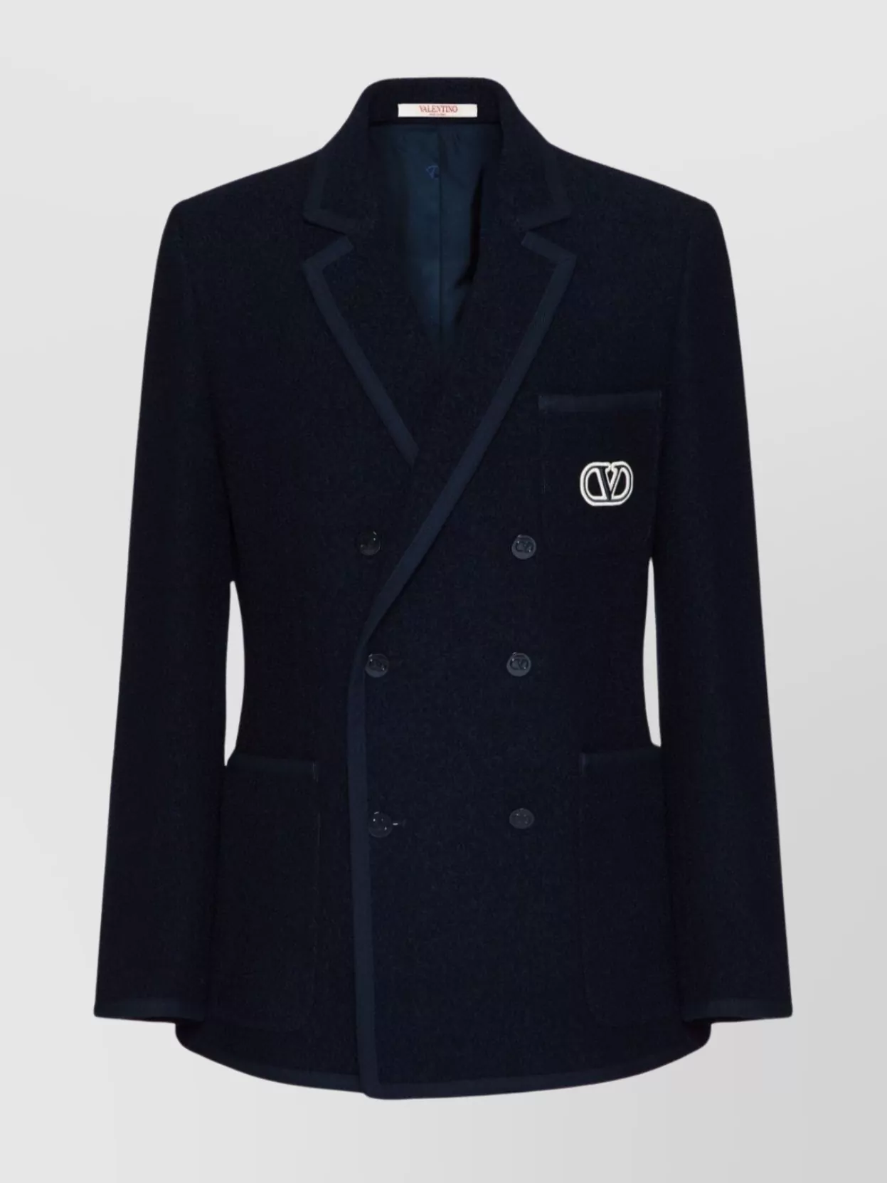 Shop Valentino Contrasting Trim Wool Blend Jacket In Blue