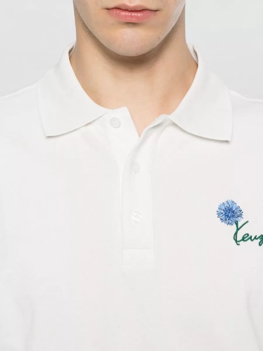 Kenzo Cotton Piqué Floral-Embroidered Short-Sleeve Polo Shirt
