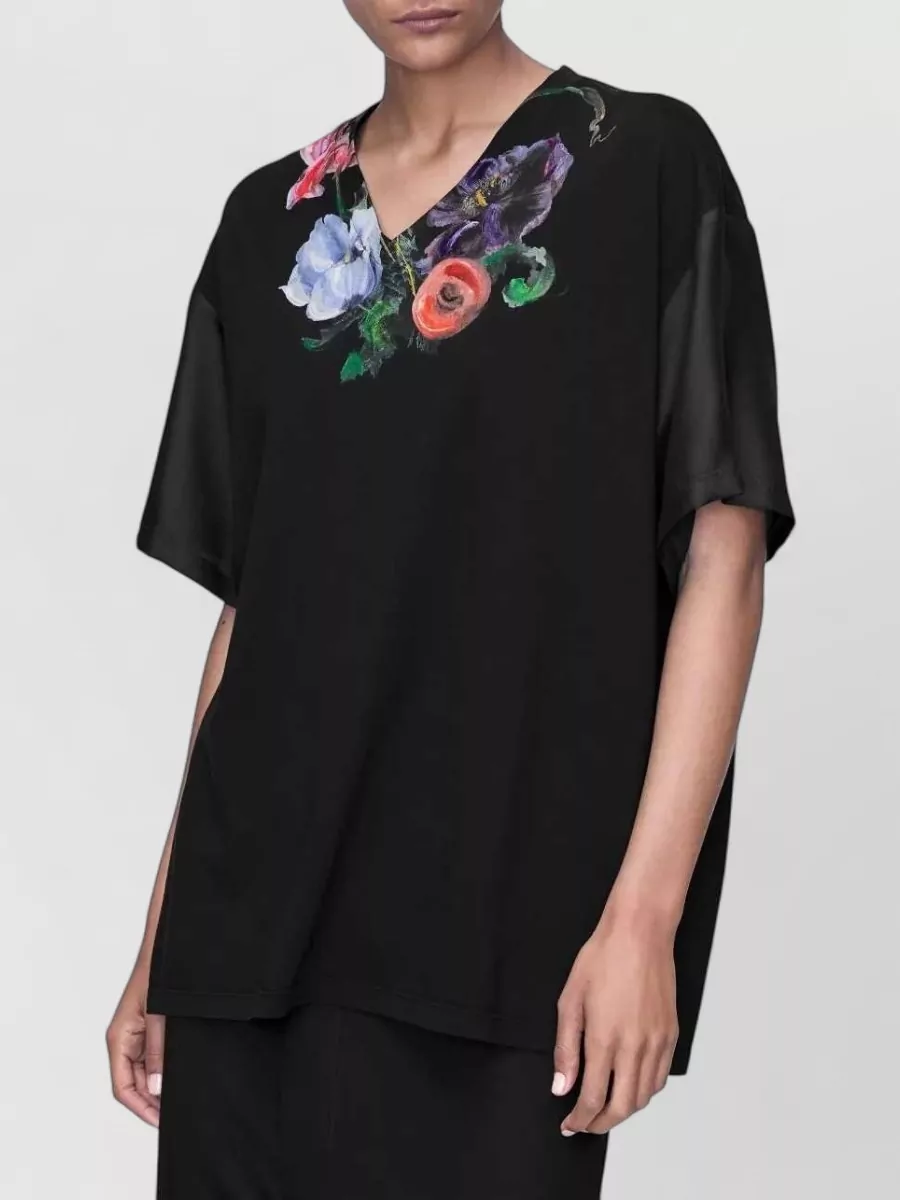 Maison Margiela Floral-Print V-Neck Short-Sleeve T-Shirt