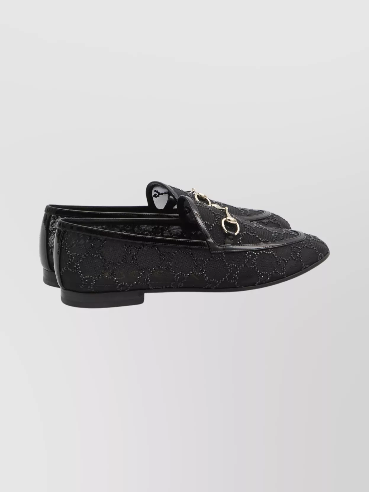 Gucci Almond Toe Mesh Loafers Embellished With Crystals