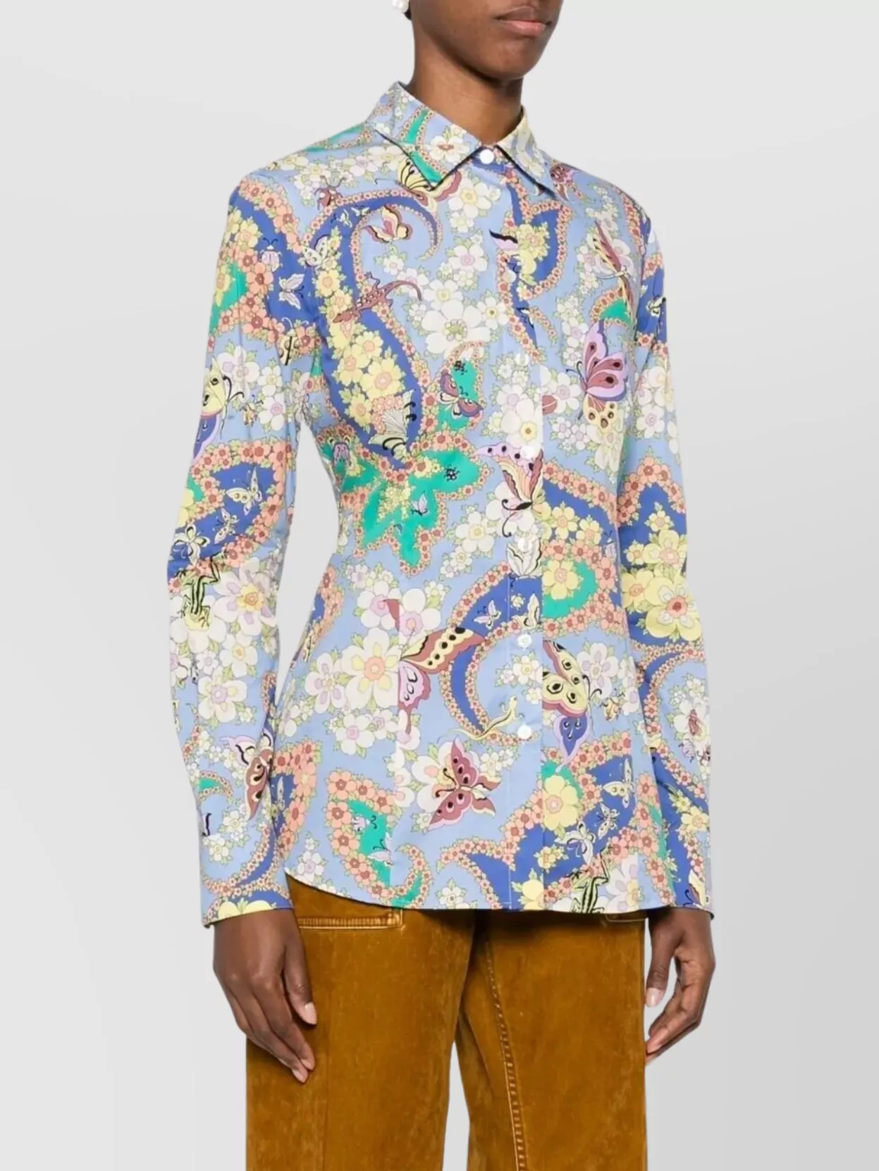 Etro Cotton Shirt With Floral Print And Collared Neck