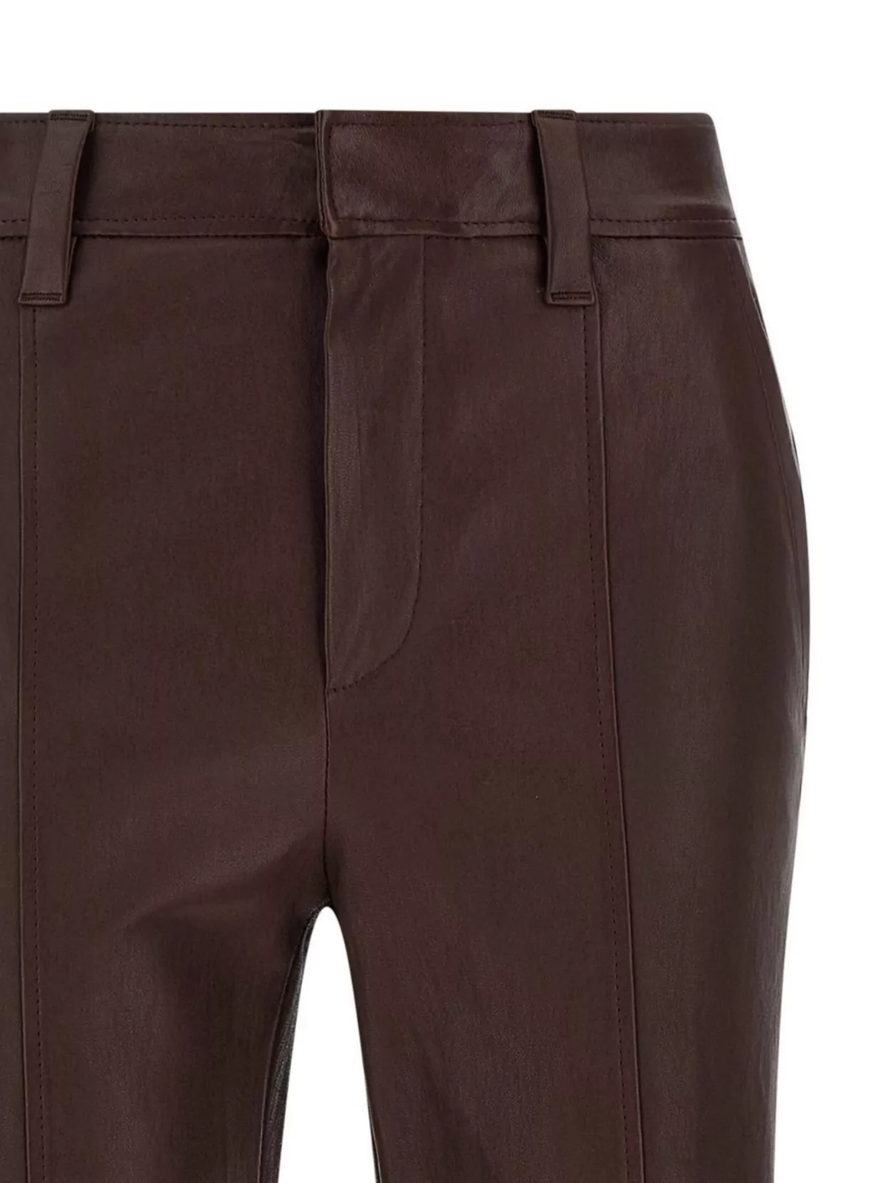 Brunello Cucinelli Stretch Nappa Leather Square Cigarette Trousers With Jewellery In Brown
